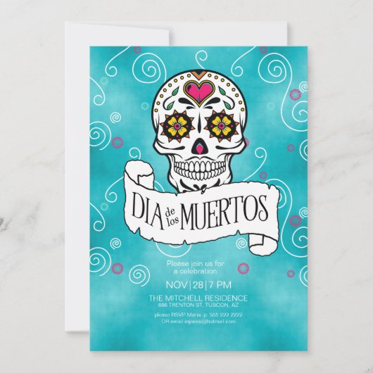 Dag van de Dode Suikerschedels Turquoise ID725 Kaart (Voorkant)