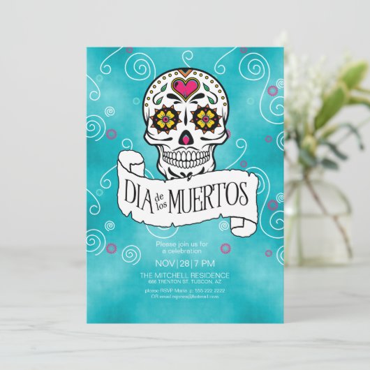 Dag van de Dode Suikerschedels Turquoise ID725 Kaart (Staand voorkant)