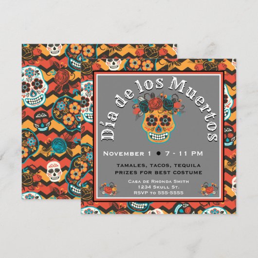 Dag van de Dode Suikerschedels, zigzag sinaasappel Kaart (Voorkant / Achterkant)