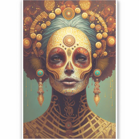 Dag van de dode-suikerschedelvrouw sticker (Voorkant)