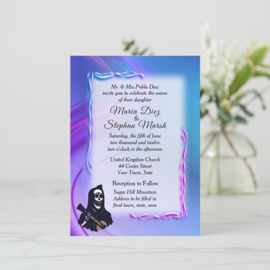 Dag van de dode Ultraviolet bruiloft Uitnodigingen (Staand voorkant)