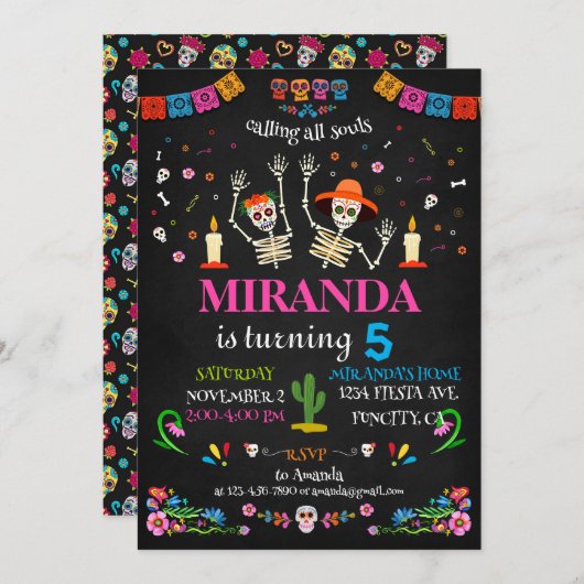 Dag van de Dode Verjaardag uitnodiging (Voorkant / Achterkant)