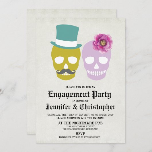 Dag van de Dode Verlovingsfeest Uitnodiging (Voorkant / Achterkant)