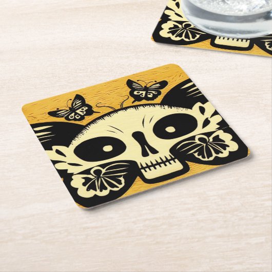 Dag van de Dode Vlinders Woodcut 1 Kartonnen Onderzetters (Schuin)