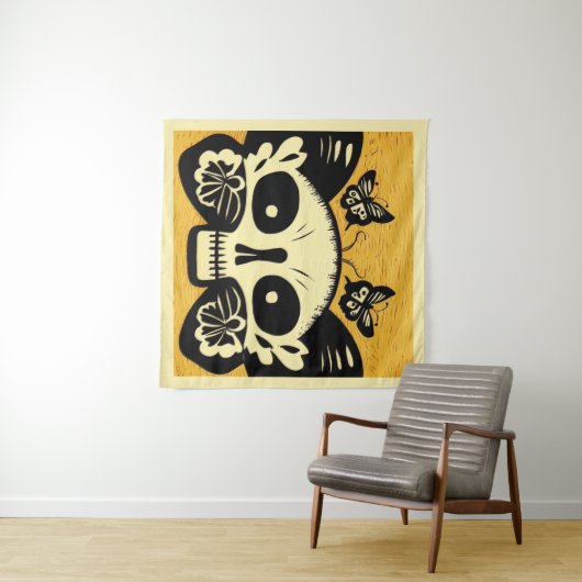 Dag van de Dode Vlinders Woodcut 1 Wandkleed (In Situ (horizontaal))