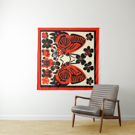 Dag van de Dode Vlinders Woodcut 3 Wandkleed (In Situ (horizontaal))