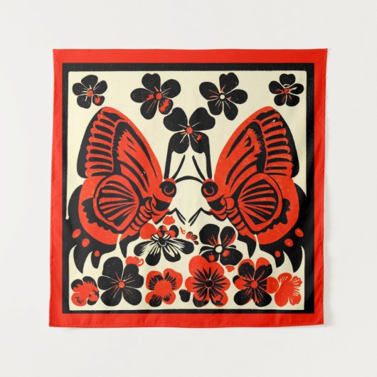Dag van de Dode Vlinders Woodcut 3 Wandkleed (Voorkant)