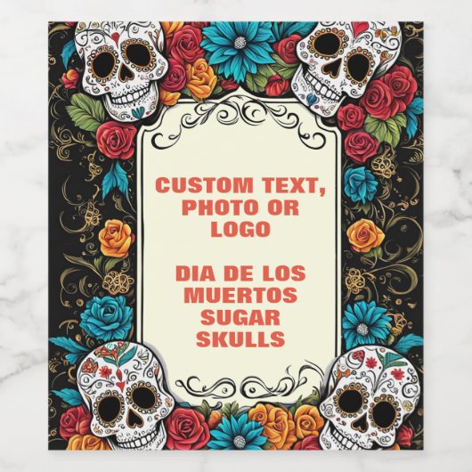 Dag van de dode wijnfles | Dia De Muertos Wijn Etiket (Enkel label)