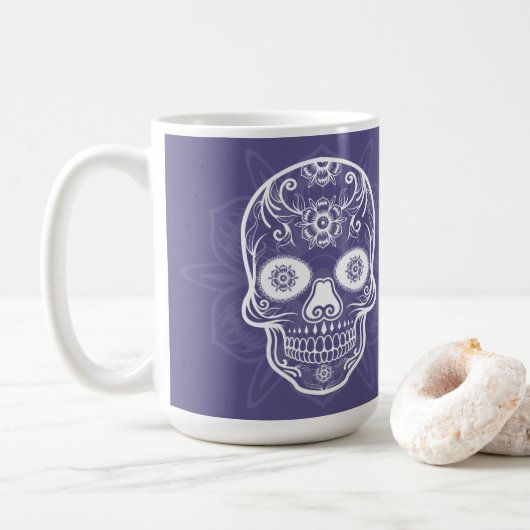 Dag Van De Dode Witte Suiker Schedel Paars Koffiemok (Met donut)