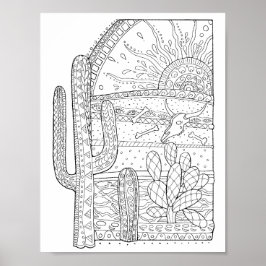 Dag van de Dode Woestijn Cactus Kleurplaat Art Poster