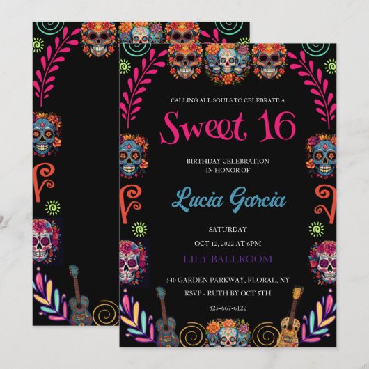 Dag van de Dode Zoete 16 uitnodiging (Voorkant / Achterkant)