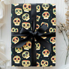 Dag Van De Doden Donkere Kleurrijke Suiker Skelpat Cadeaupapier