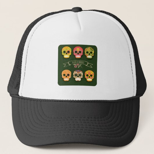 Dag Van De Doden Funny Mexicaanse Suiker Schedel L Trucker Pet (Voorkant)