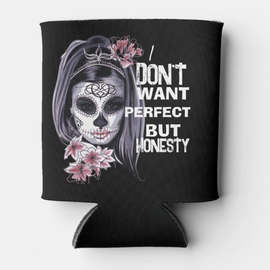 Dag van de doden, grappige suiker meisje schedel,  blikjeskoeler (Voorkant)