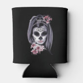 Dag van de doden, grappige suiker meisje schedel,  blikjeskoeler (Achterkant)