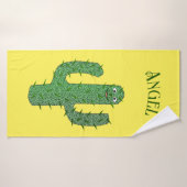 Dag van de doden Happy Cactus Custom Name Badhanddoek (Badhanddoek)