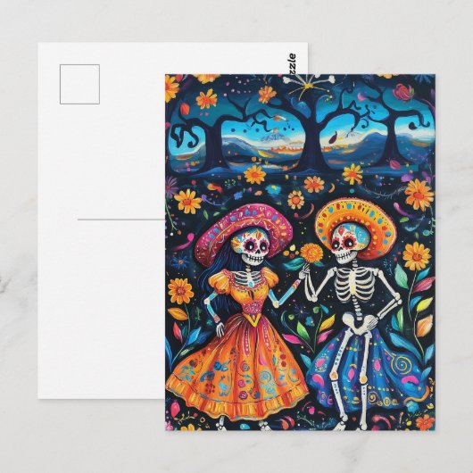 Dag van de doden kleurrijk ontwerp briefkaart (Voorkant / Achterkant)
