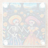 Dag van de doden kleurrijk ontwerp glazen onderzetter (Achterkant)