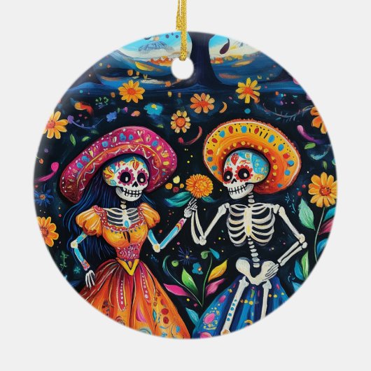 Dag van de doden kleurrijk ontwerp keramisch ornament (Achterkant)