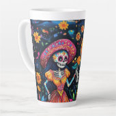 Dag van de doden kleurrijk ontwerp latte mok (Linkerhoek)
