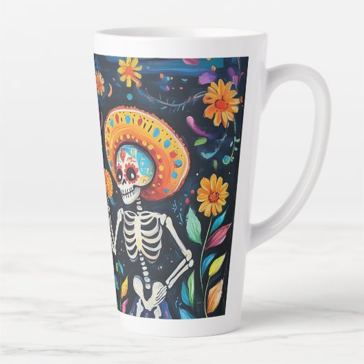 Dag van de doden kleurrijk ontwerp latte mok (Rechts)
