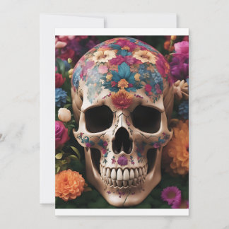 Dag van de Doden Metal schedel met bloemen Kaart