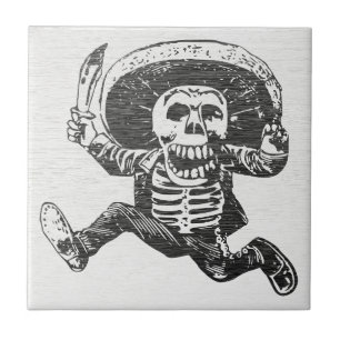 Dag van de Doden - Mexicaanse Skelet Keramische Te Tegeltje