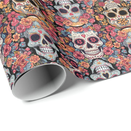 Dag van de Doden of Halloween Sugar Skulls Cadeaupapier (Rol Hoek)