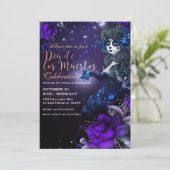 Dag van de Doden Paarse Blauwe Dia de los Muertos Kaart (Staand voorkant)