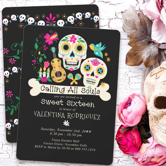 Dag van de Doden Roept alle Zielen Sweet Sixteen Kaart