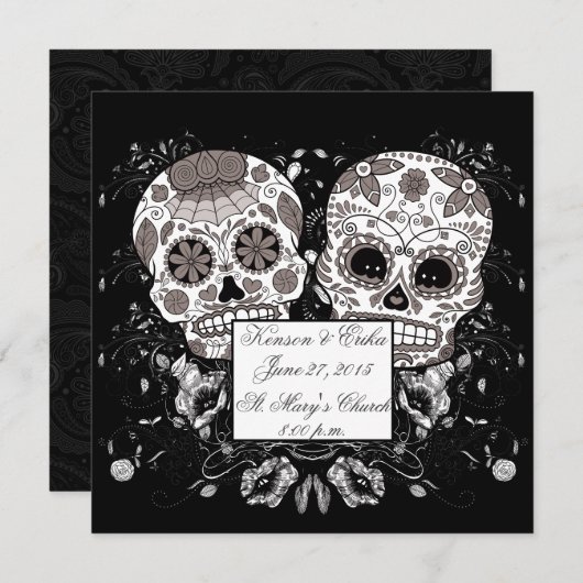 Dag van de Doden Suiker Schedel Bruiloft of Feest Kaart (Voorkant / Achterkant)
