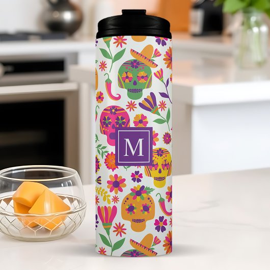 Dag Van De Doden Suiker Schedel Mexicaans Monogram Thermosbeker