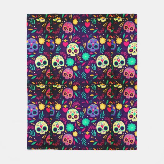 Dag van de doden, suiker schedel patroon, Hallowee Fleece Deken (Voorkant)