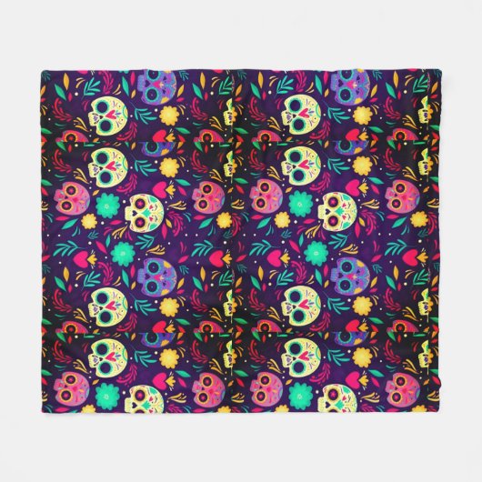 Dag van de doden, suiker schedel patroon, Hallowee Fleece Deken (Voorkant (Horizontaal))