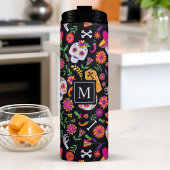 Dag Van De Doden Suiker Schedel Patroon Monogram Thermosbeker