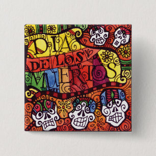 Dag van de dood / Dia de los Muertos / Suikersched Vierkante Button 5,1 Cm