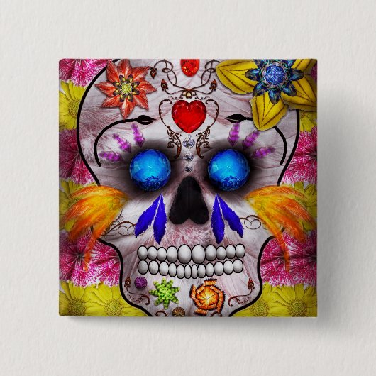 Dag van de dood - Doodmasker Vierkante Button 5,1 Cm (Voorkant)