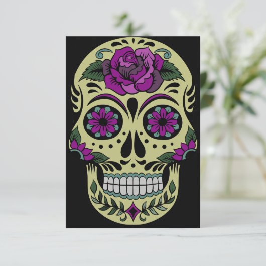 Dag van de dood met Paars Roos Kaart (Staand voorkant)