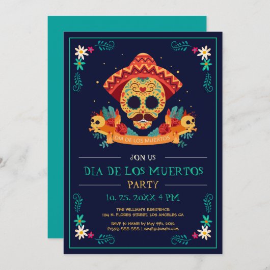 Dag van de dood nodigt Dia de Los Muertos uit Kaart (Voorkant / Achterkant)