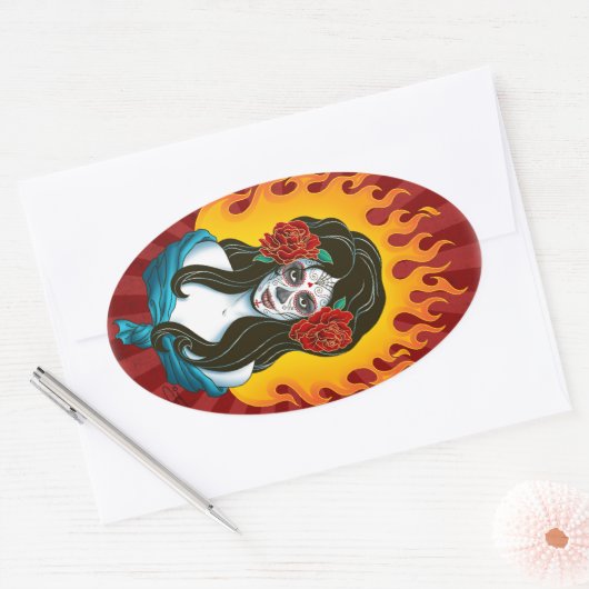 Dag van de dood ovale sticker (Envelop)