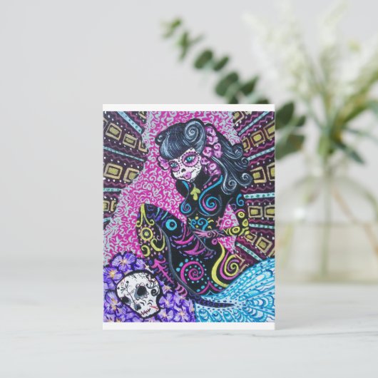 Dag van de Dood Retro Mermaid Briefkaart (Staand voorkant)