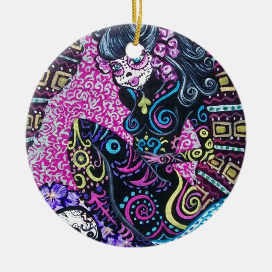 Dag van de Dood Retro Mermaid Keramisch Ornament (Voorkant)