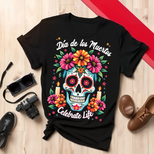 Dag van de Dood Skill Face Bold Skull Art Design T-shirt