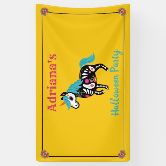 Dag van de Dood Sugar Skull Unicorn Banner (Verticaal)