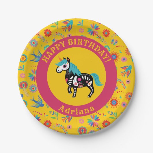 Dag van de Dood Suikerschedel Unicorn Birthday Par Papieren Bordje (Voorkant)