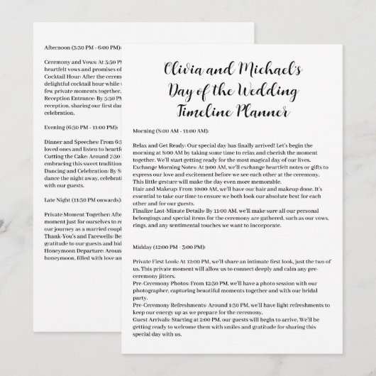 Dag van de huwelijkstijdlijn Koppels Kaart (Voorkant / Achterkant)