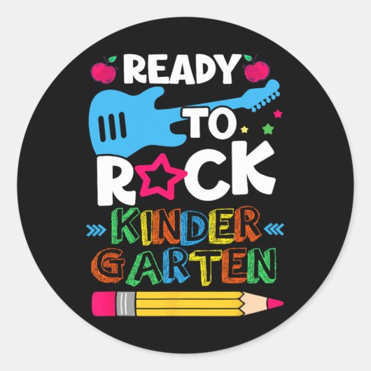 Dag van de kleuterschool klaar om te rocken kleute ronde sticker (Voorkant)