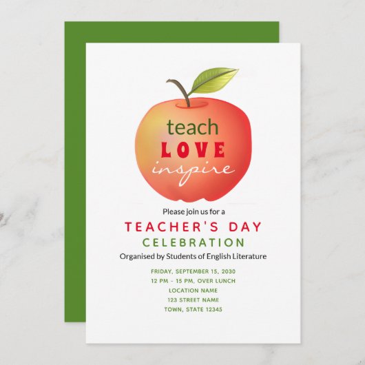 Dag van de Leraar Rode Appel Kaart (Voorkant / Achterkant)