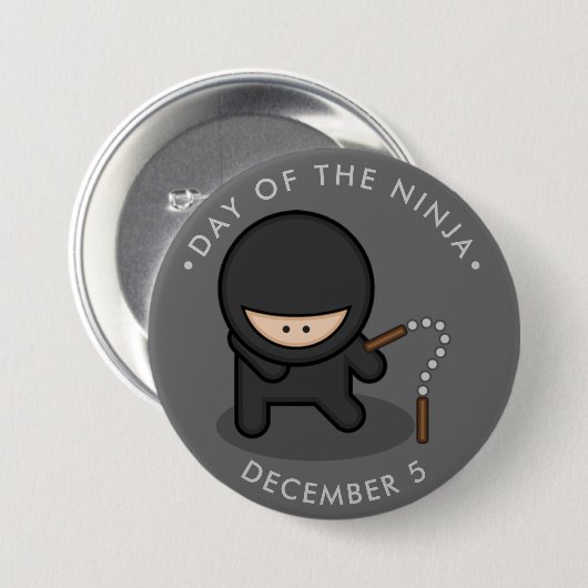 Dag van de Ninja, cartoon nunchucks Ronde Button 7,6 Cm (Voorkant /achterkant)