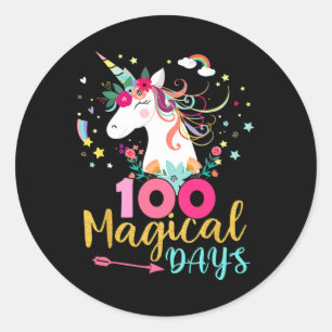 Dag van de School Eenhoorn Meisjes 100 Magische Da Ronde Sticker